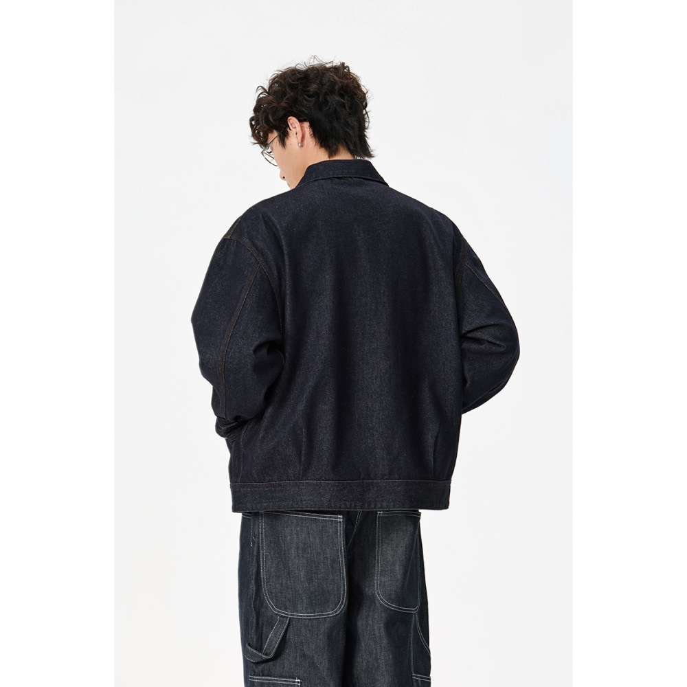 GorgeousBen Men's Retro Loose Denim Jacket, Indigo Blue Washed Style