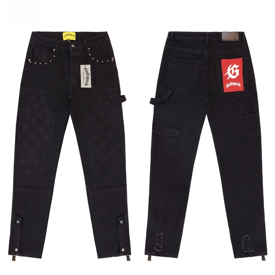GorgeousBen Men's Vintage Washed Flare Denim Pants with Colorful Smile Print