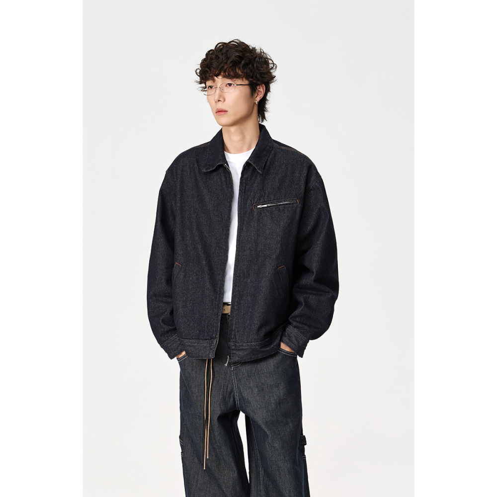 GorgeousBen Men's Retro Loose Denim Jacket, Indigo Blue Washed Style