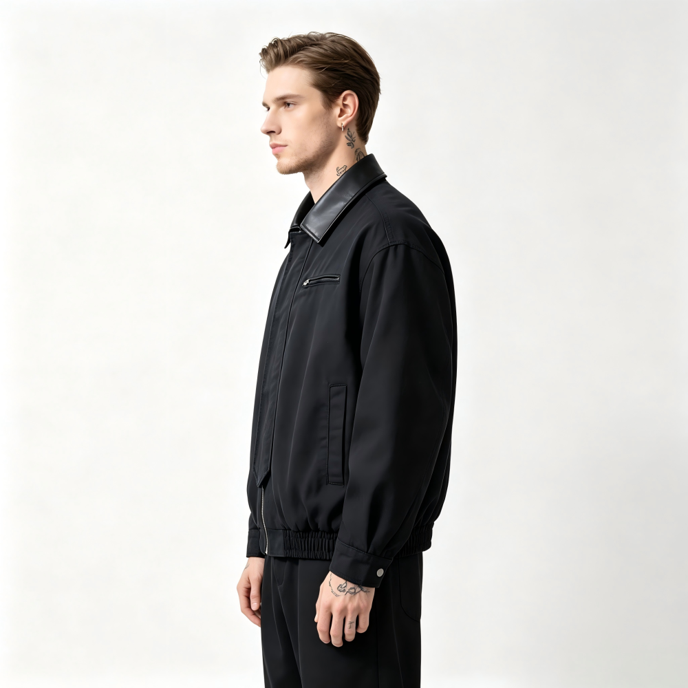 GorgeousBen Men's Retro Workwear PU Collar Casual Jacket