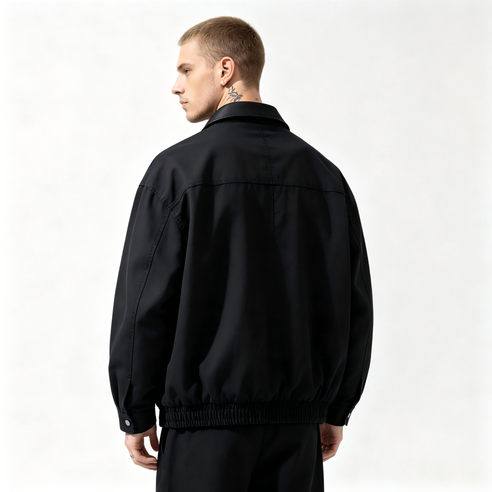 GorgeousBen Men's Retro Workwear PU Collar Casual Jacket