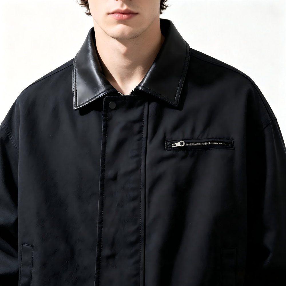 GorgeousBen Men's Retro Workwear PU Collar Casual Jacket