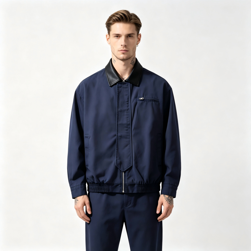 GorgeousBen Men's Retro Workwear PU Collar Casual Jacket