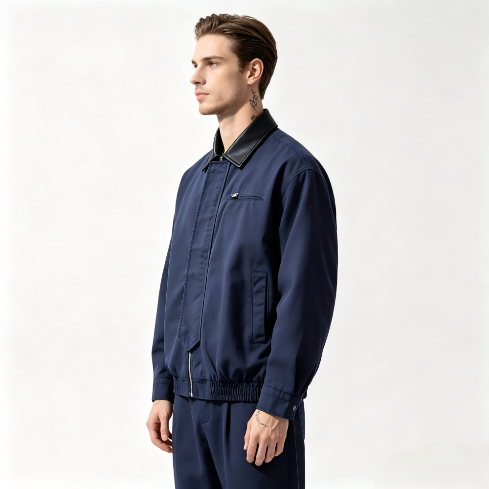 GorgeousBen Men's Retro Workwear PU Collar Casual Jacket