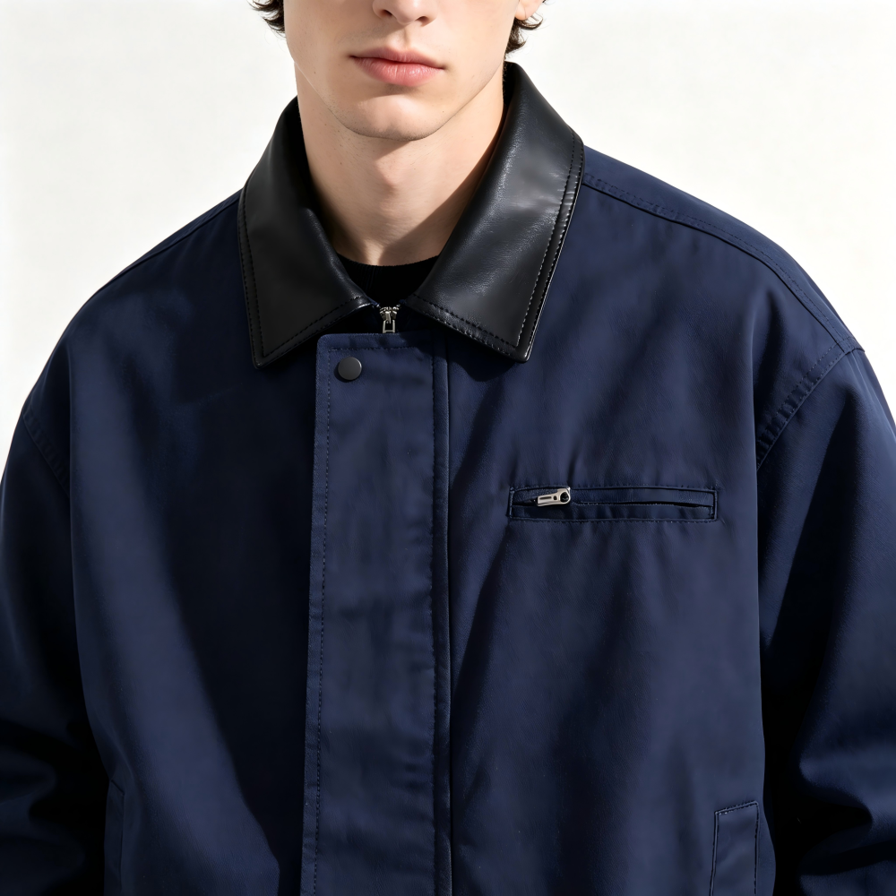 GorgeousBen Men's Retro Workwear PU Collar Casual Jacket