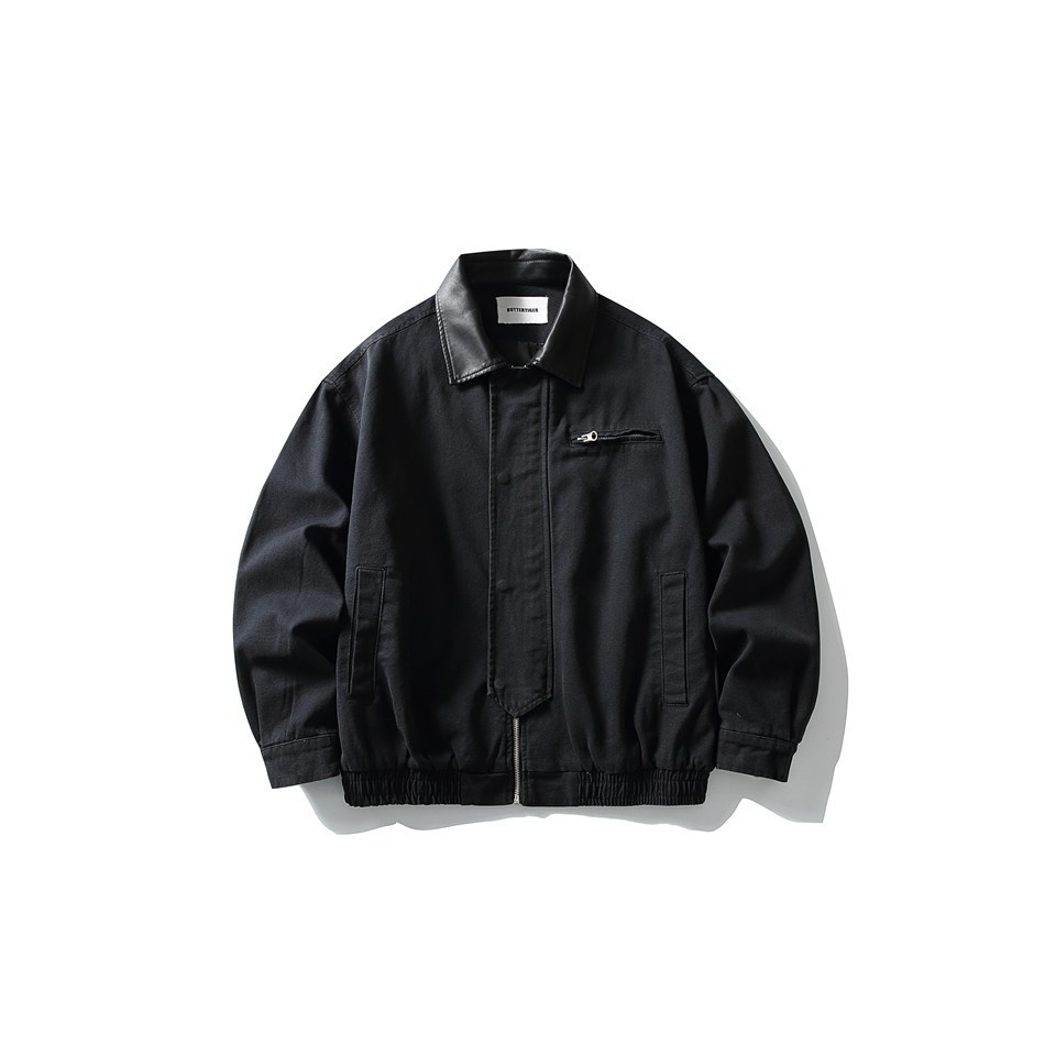 GorgeousBen Men's Retro Workwear PU Collar Casual Jacket