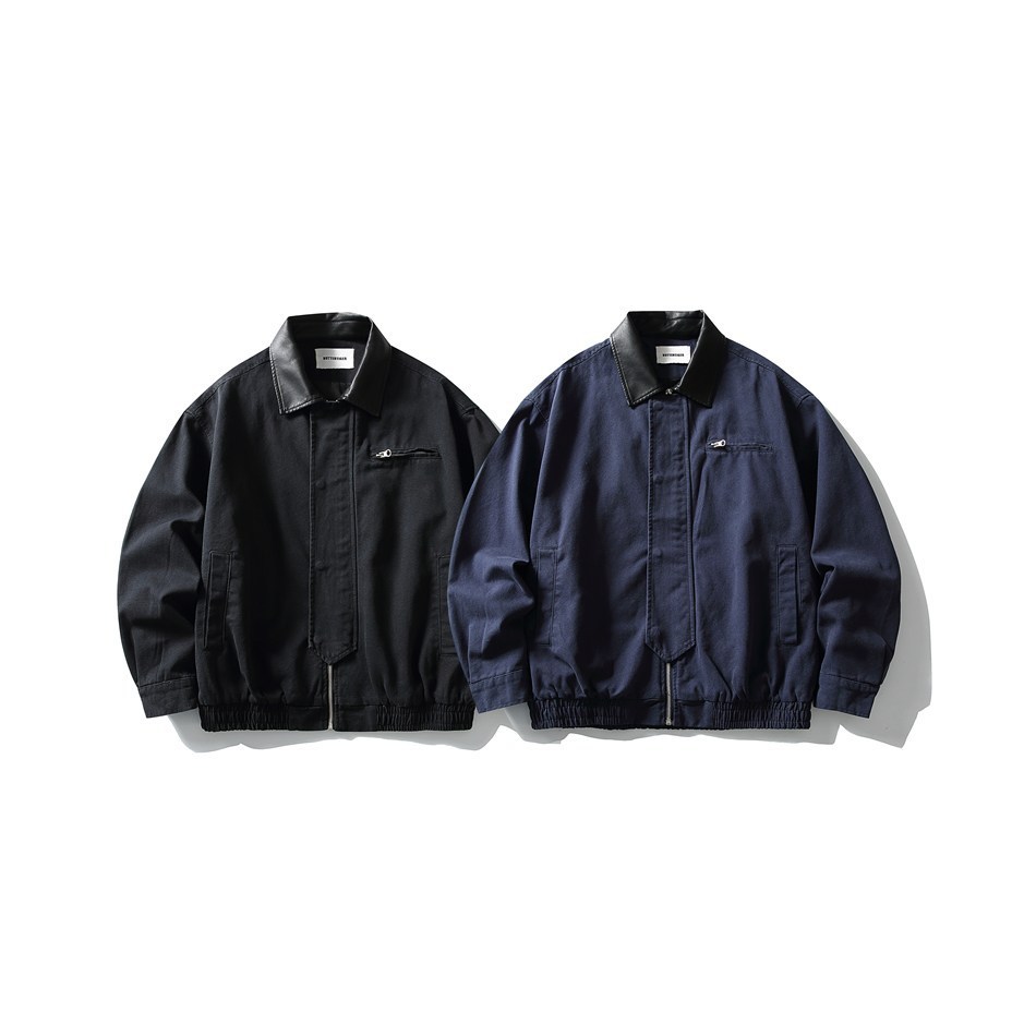GorgeousBen Men's Retro Workwear PU Collar Casual Jacket