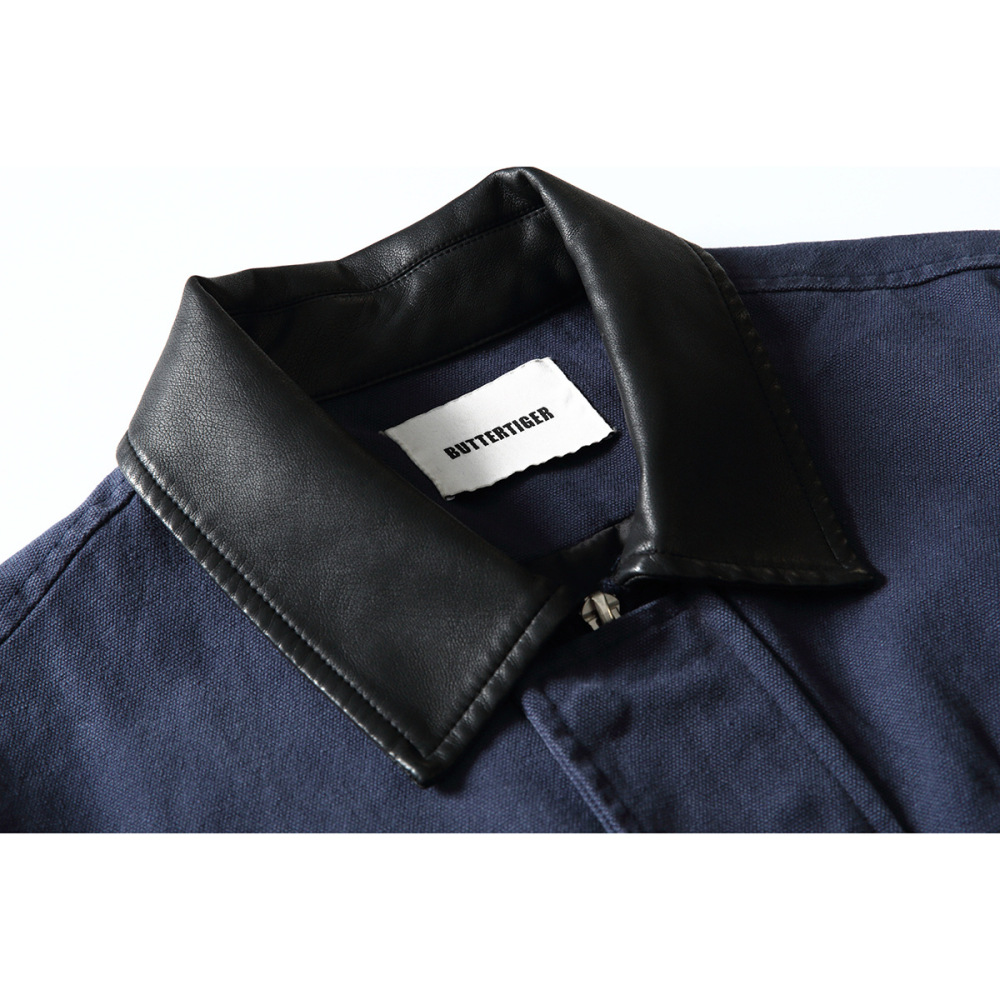 GorgeousBen Men's Retro Workwear PU Collar Casual Jacket
