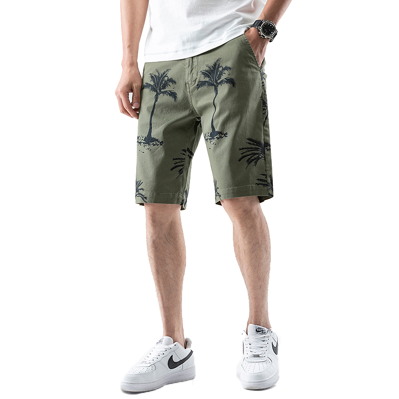 Men Chino Shorts Army Green Pine Trees Prints BCSHT09