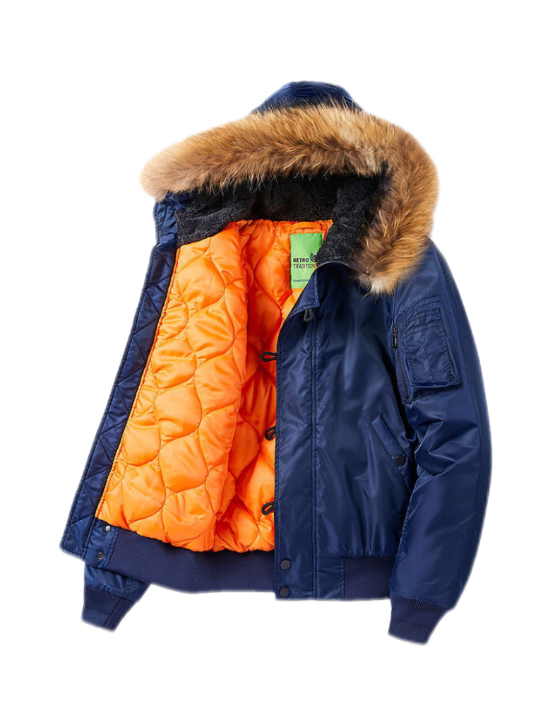 GorgeousBen Winter MA-1 Thick Warm Fur Collar Detachable Windbreaker Jacket Flight Jacket Men's Down Coat