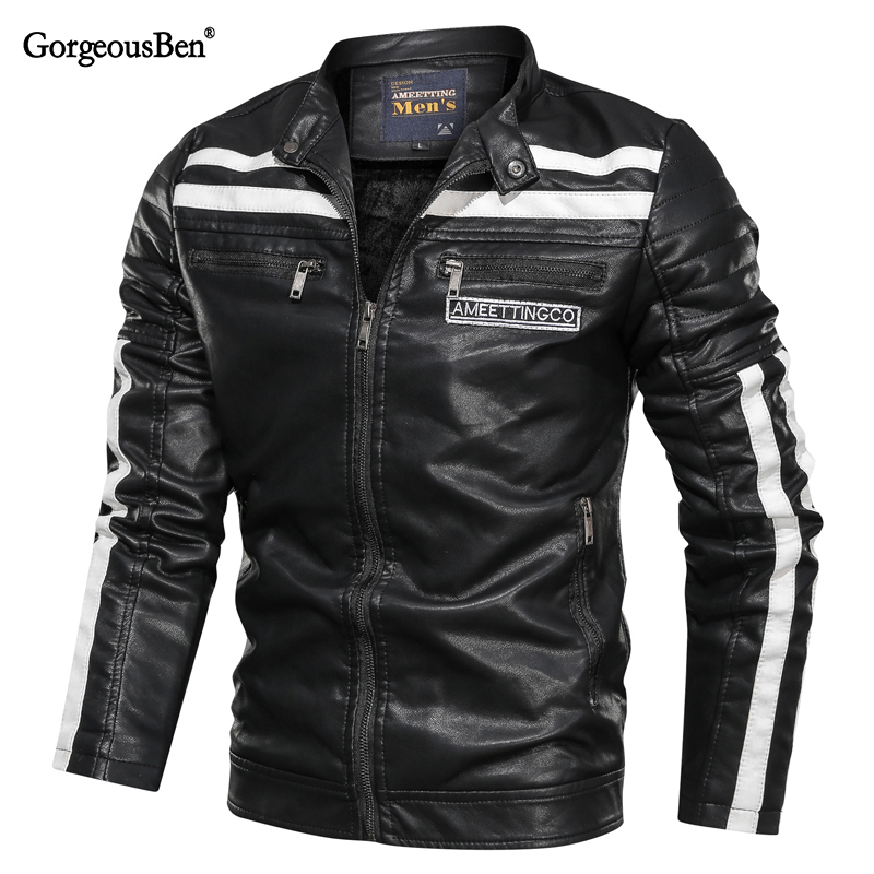 GorgeousBen Faux Leather Jackets for Men Winter Plush Jacket BN9013