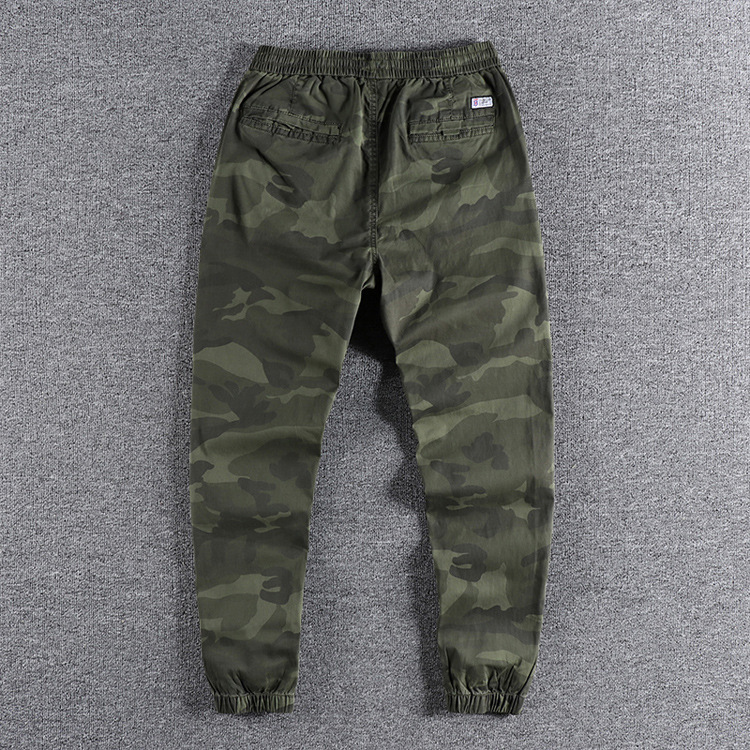 GrogeousBen 2025 Retro minimalist new embroidered letter wash-worn camouflage casual pants for men, slim-fit ankle-length pants.
