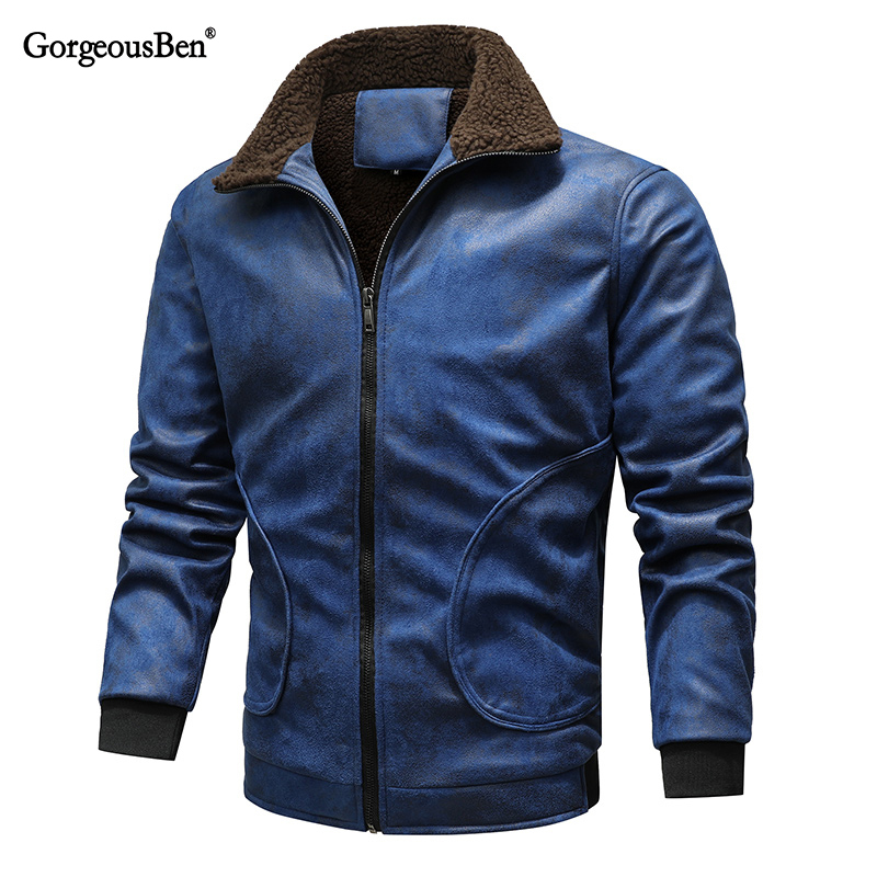 GorgeousBen Faux Leather Fleece Jackets for Men Plush Liner Jackets Casual Boomber  BNJ922
