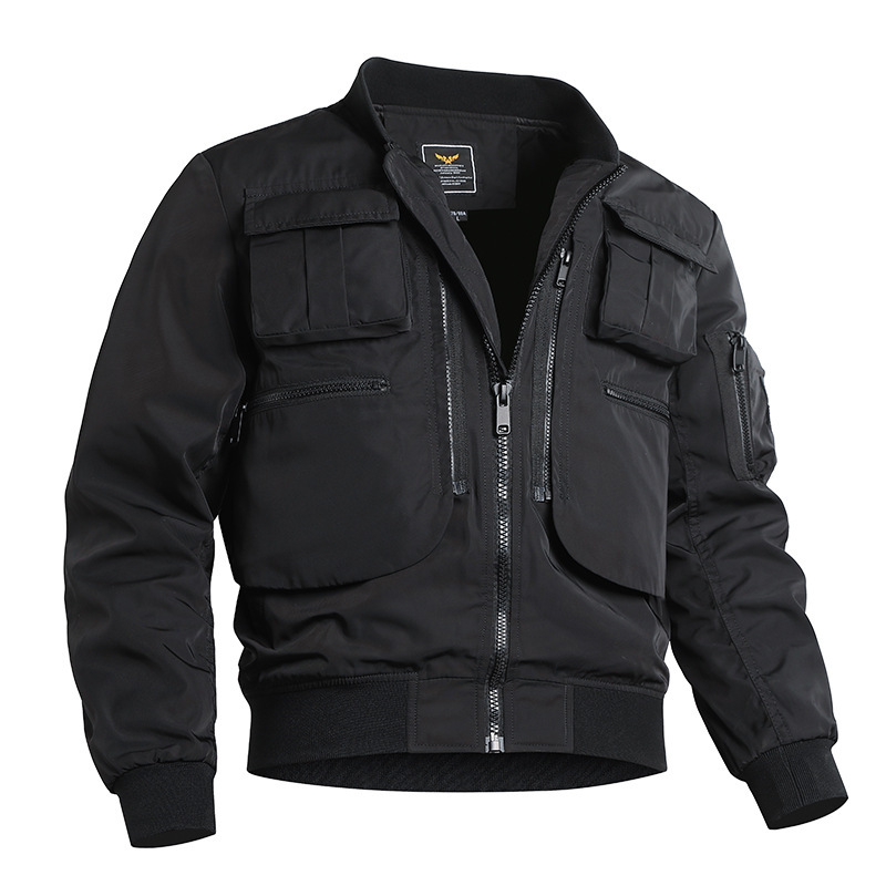 GorgeousBen Men's Black Colour Nylon Cargo Pockets Stylish Bomber Jacket For Sale With Ribbed Neck And Pockets