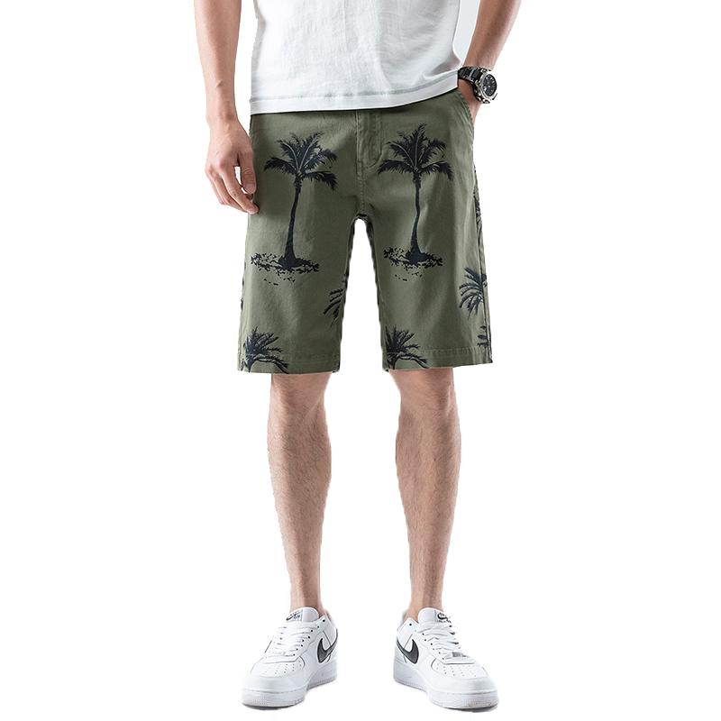 Men Chino Shorts Army Green Pine Trees Prints BCSHT09