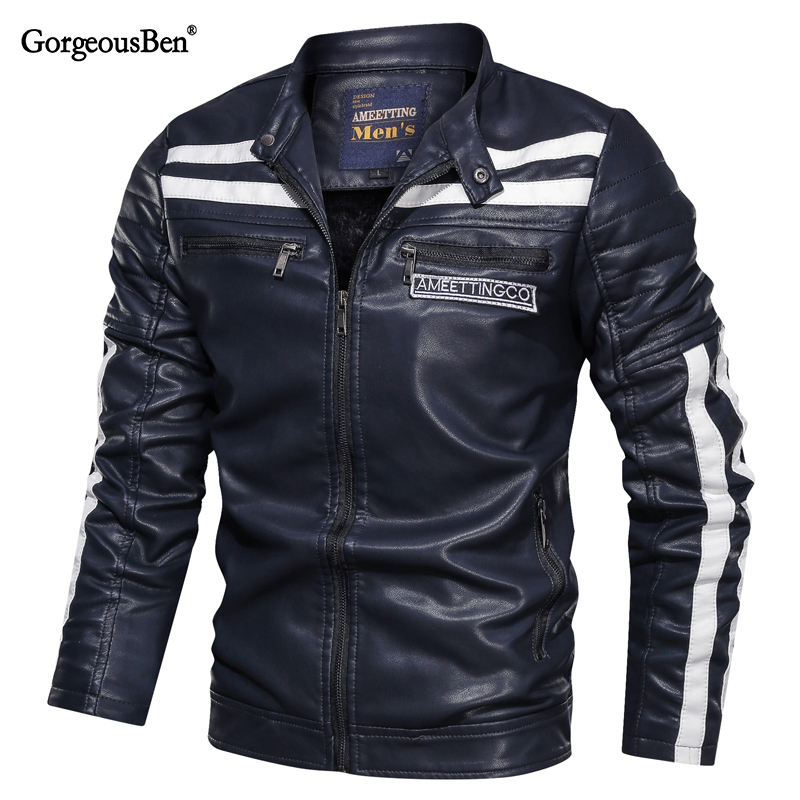 GorgeousBen Faux Leather Jackets for Men Winter Plush Jacket BN9013