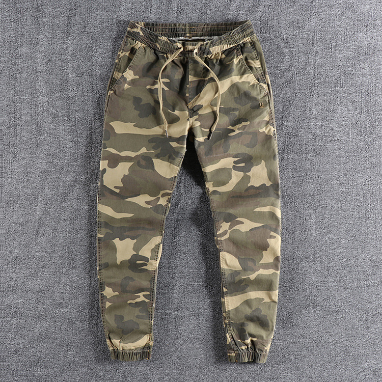 GrogeousBen 2025 Retro minimalist new embroidered letter wash-worn camouflage casual pants for men, slim-fit ankle-length pants.