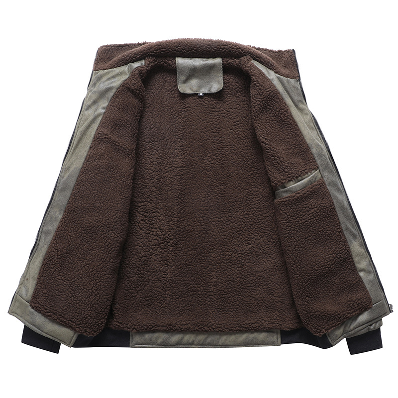 GorgeousBen Faux Leather Fleece Jackets for Men Plush Liner Jackets Casual Boomber  BNJ922