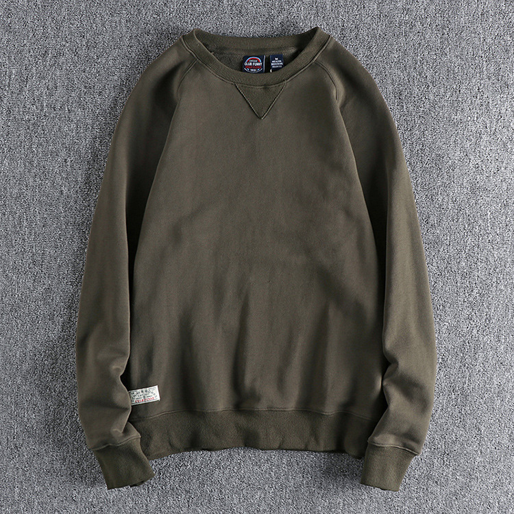 GrogeousBen Men's Dutch Style Retro Solid Color Basic Model Round Neck Hoodie Men's Wash High Gram Heavy Comfortable Pullover Long Sleeve T-shirt