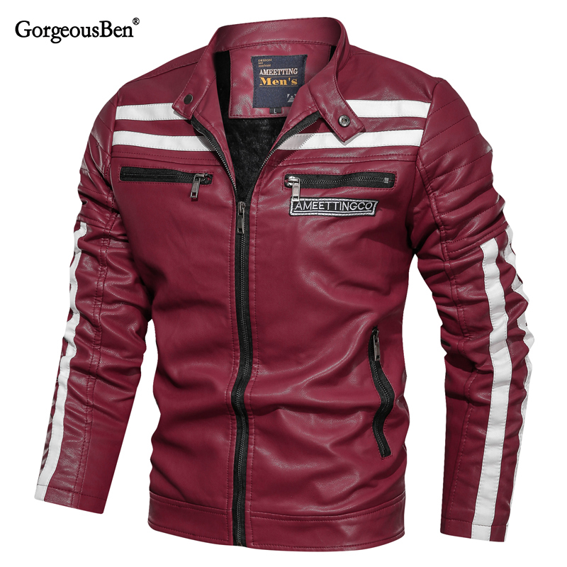 GorgeousBen Faux Leather Jackets for Men Winter Plush Jacket BN9013