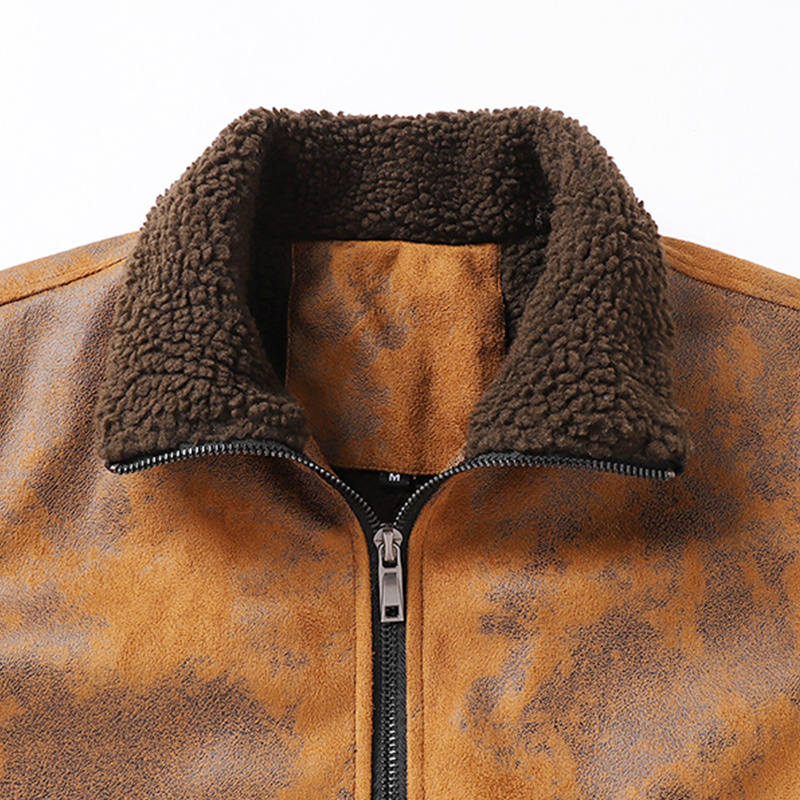 GrogeousBen Faux Leather Fleece Jackets for Men Plush Liner Jackets Casual Boomber  BNJ922
