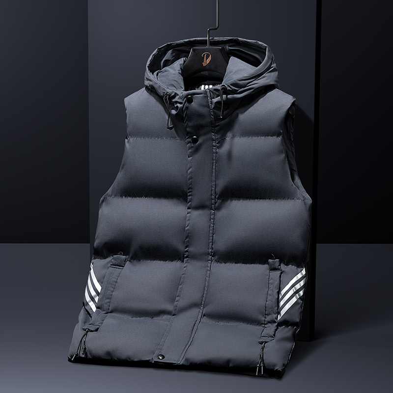 GorgeousBen   Men's Fashion Vest With Hooded Waistcoat Down Cotton Jacket Sleeveless Men's Vest