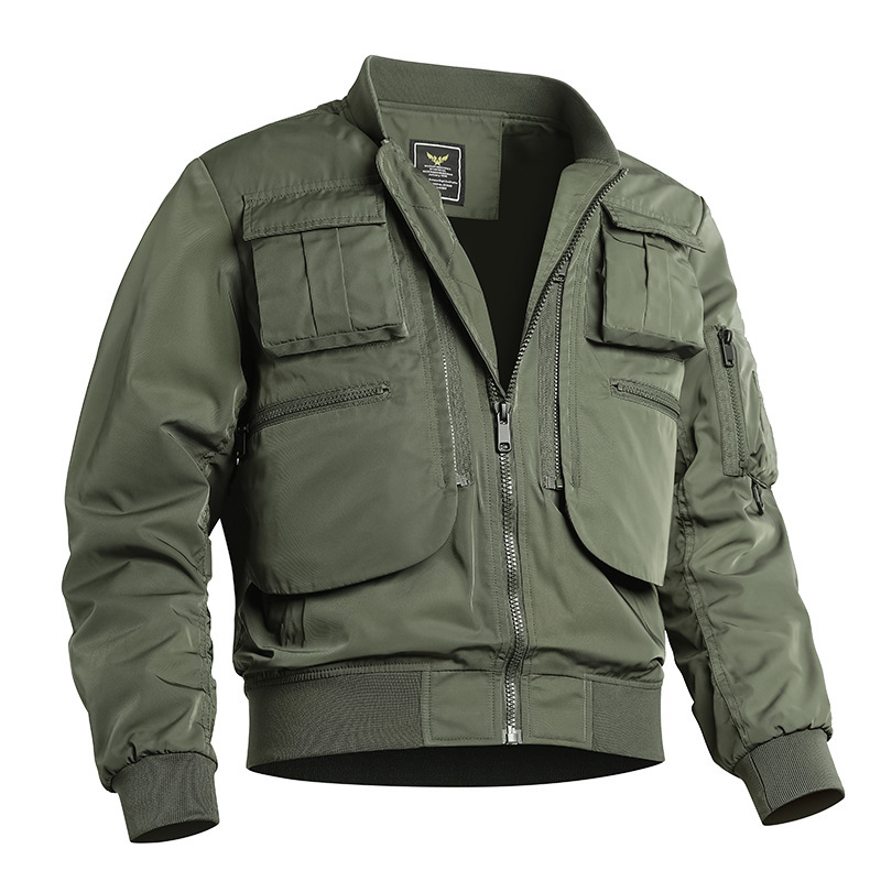 GorgeousBen Men's Black Colour Nylon Cargo Pockets Stylish Bomber Jacket For Sale With Ribbed Neck And Pockets