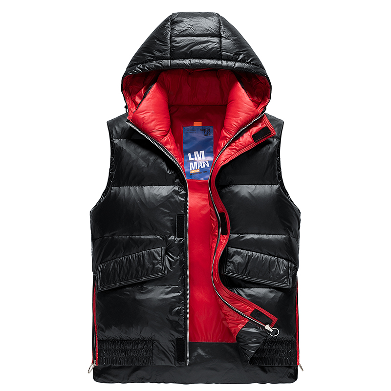 Men Thicken Hooded Vest Winter Warm Cotton-Padded Solid Color Waistcoat Waterproof Windproof  Zipper