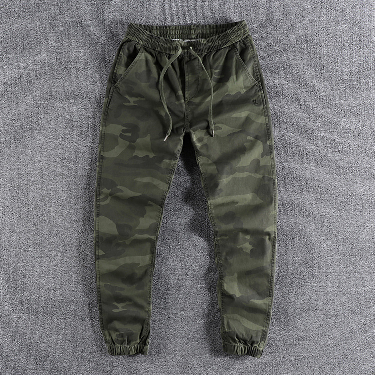 GrogeousBen 2025 Retro minimalist new embroidered letter wash-worn camouflage casual pants for men, slim-fit ankle-length pants.