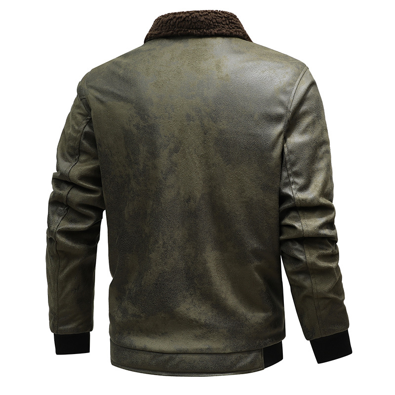 GorgeousBen Faux Leather Fleece Jackets for Men Plush Liner Jackets Casual Boomber  BNJ922