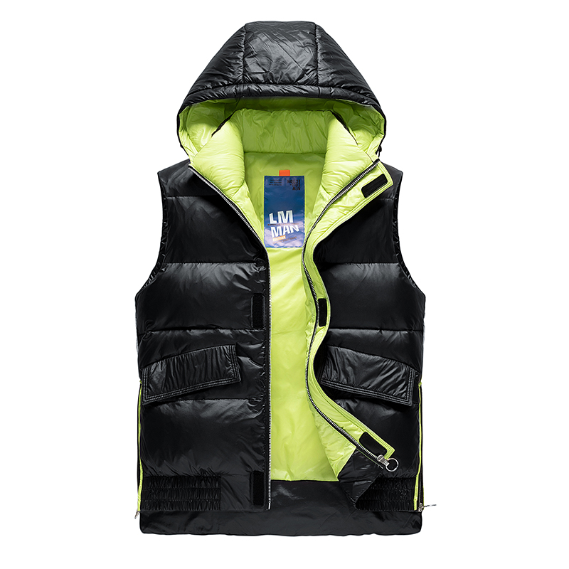 Men Thicken Hooded Vest Winter Warm Cotton-Padded Solid Color Waistcoat Waterproof Windproof  Zipper