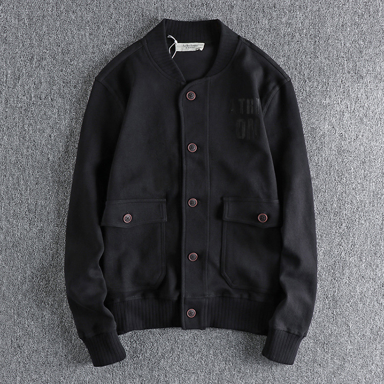 GrogeousBen Men's Vintage button design heavy knit baseball jacket for men embroidered cargo coat