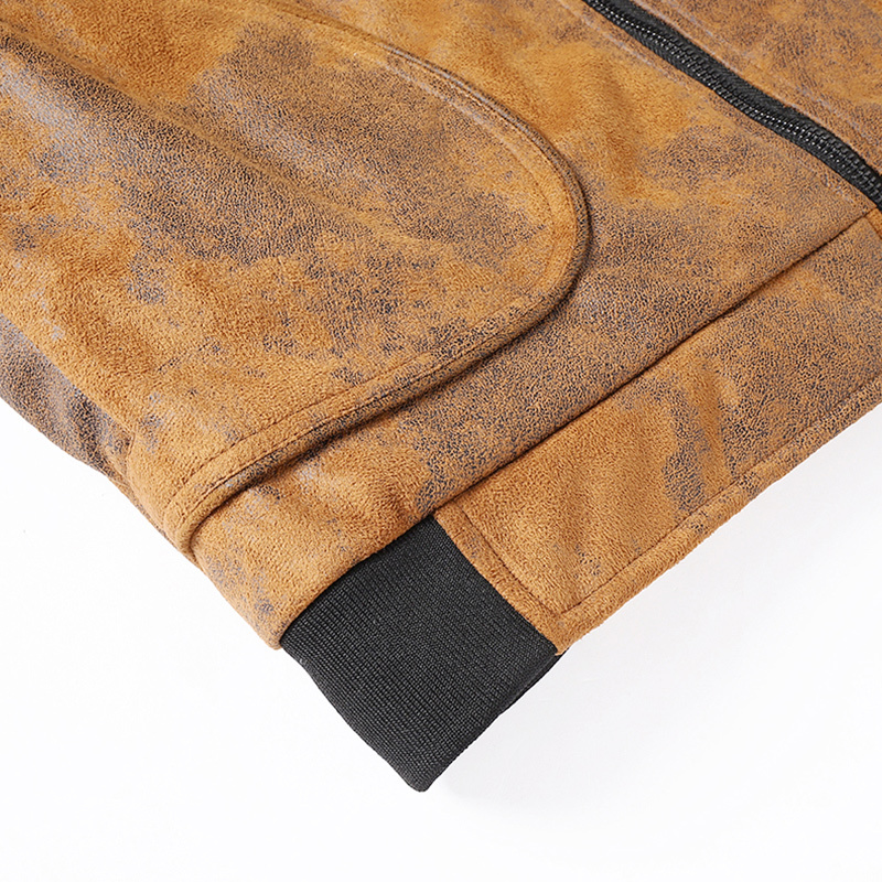 GrogeousBen Faux Leather Fleece Jackets for Men Plush Liner Jackets Casual Boomber  BNJ922