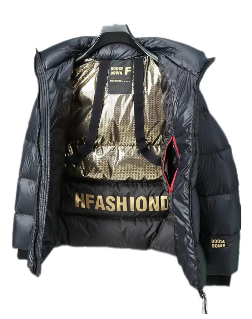 GorgeousBen Men's winter black gold high-padded fleece extreme cold ultra-thick sub-zero short hooded windproof and cold-proof puffer jacket