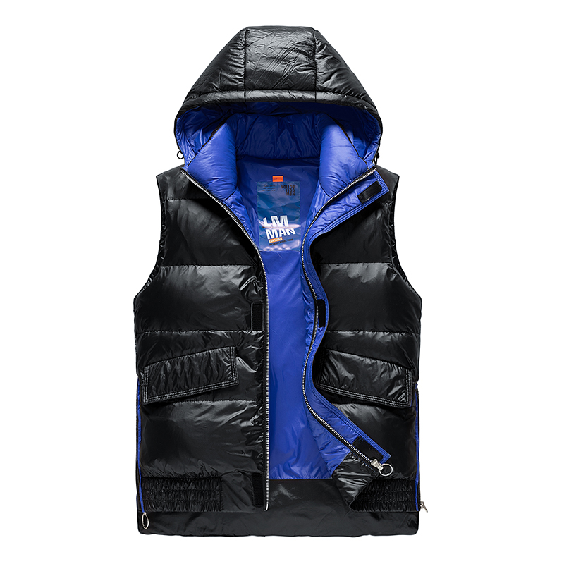 Men Thicken Hooded Vest Winter Warm Cotton-Padded Solid Color Waistcoat Waterproof Windproof  Zipper