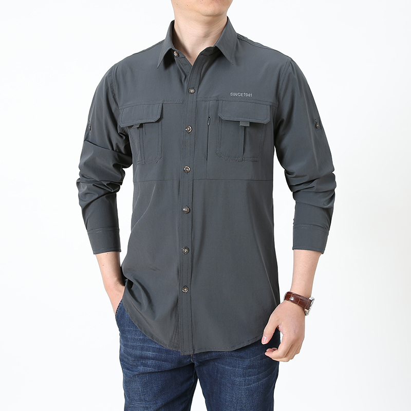 Mens  Casual Short Sleeve Fishing Mens Wearing Quick Dry Waterproof Shirt With Pocket