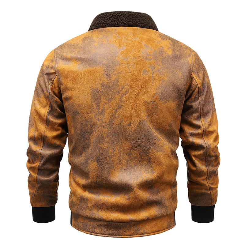 GorgeousBen Faux Leather Fleece Jackets for Men Plush Liner Jackets Casual Boomber  BNJ922