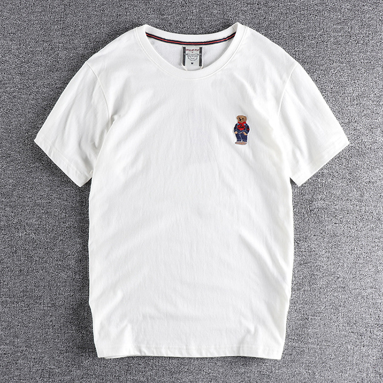 Unisex Summer new cotton wash wool short sleeve chest embroidery figure T-shirt simple fashion half sleeve shirt
