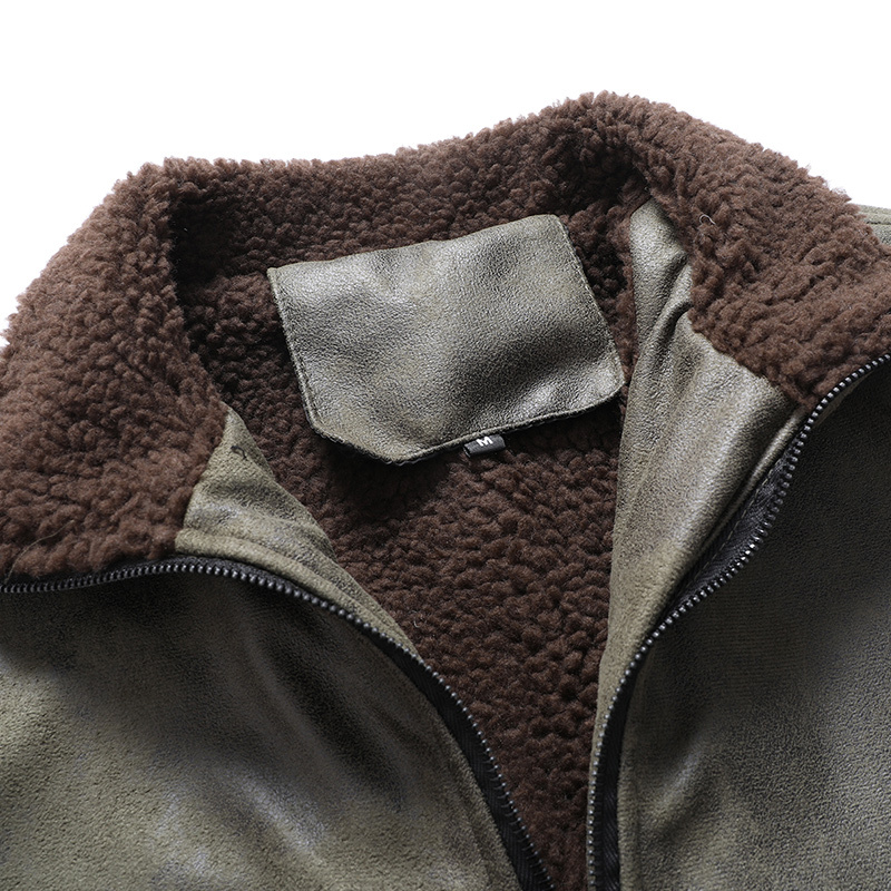 GorgeousBen Faux Leather Fleece Jackets for Men Plush Liner Jackets Casual Boomber  BNJ922