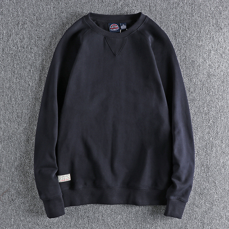 GrogeousBen Men's Dutch Style Retro Solid Color Basic Model Round Neck Hoodie Men's Wash High Gram Heavy Comfortable Pullover Long Sleeve T-shirt