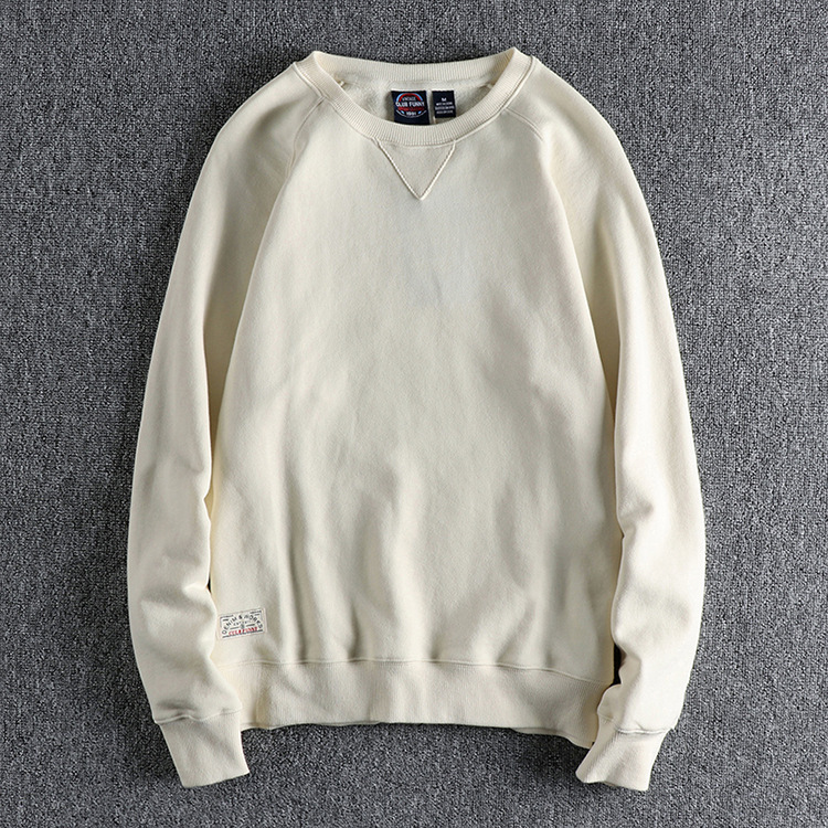 GrogeousBen Men's Dutch Style Retro Solid Color Basic Model Round Neck Hoodie Men's Wash High Gram Heavy Comfortable Pullover Long Sleeve T-shirt