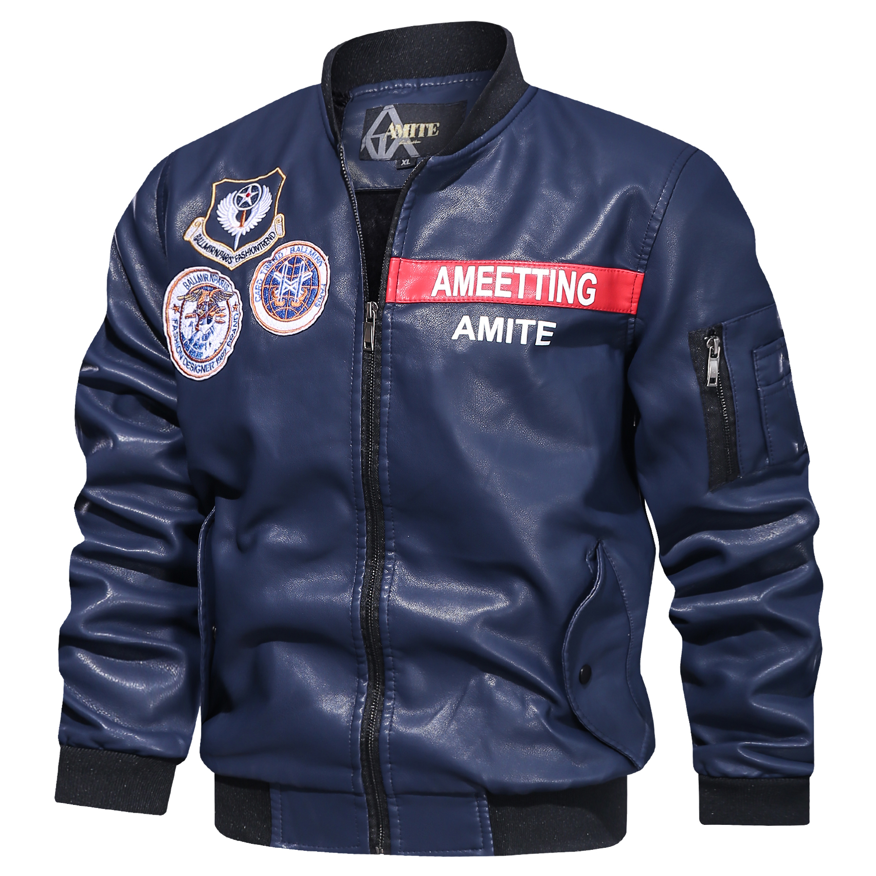 Men′s Leather PU Motorcycle Baseball Leather Jacket BN201