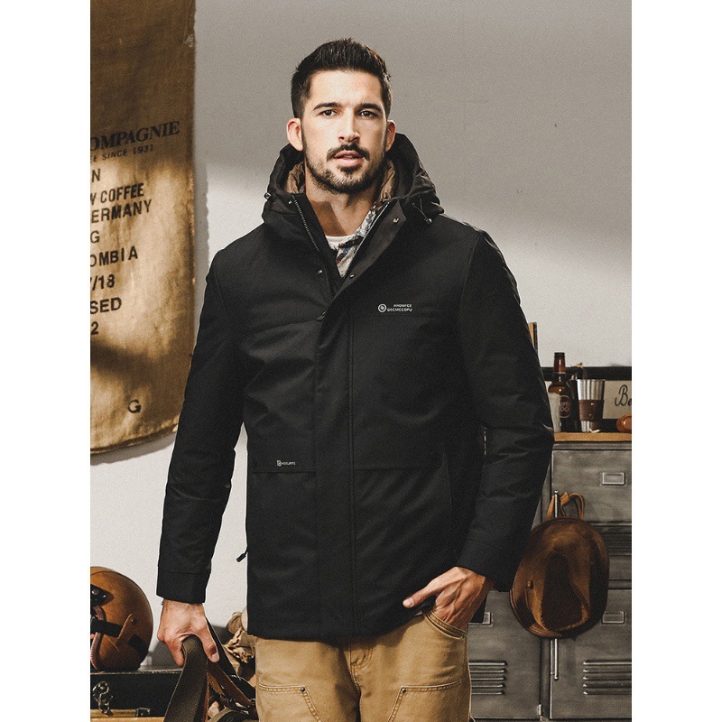 GrogeousBen  Men's Three-in-one windbreaker jacket for men, autumn and winter American-style outdoor hooded down jacket with detachable inner liner, men's down jacket.