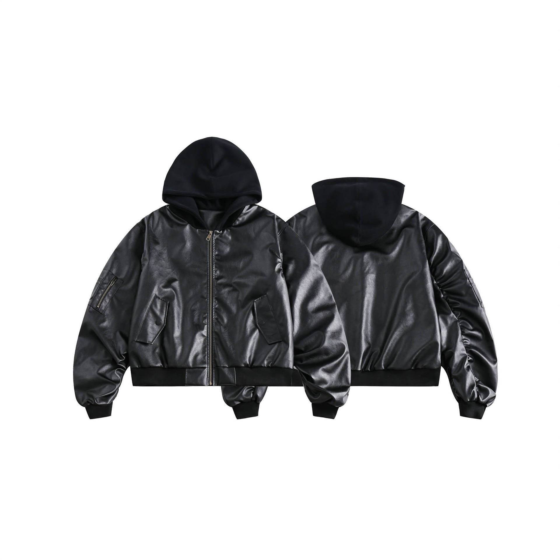 GorgeousBen   Unisex 2024 new American retro short baseball jacket leather jacket men's trendy high-end black motorcycle jacket