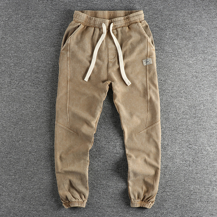 GorgeousBen  Men's Heavyweight retro heavy water-washed casual men's trousers, versatile three-dimensional cutting loose sports pants harem pants for autumn.