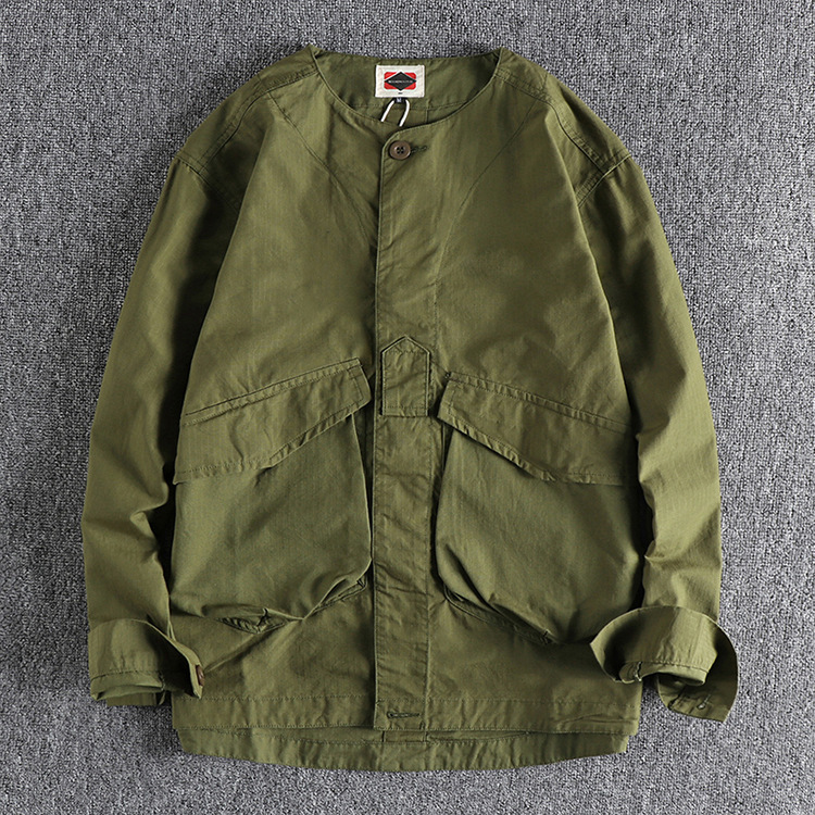 GorgeousBen  Men's American style camouflage workwear collarless shirt for men with long sleeves.