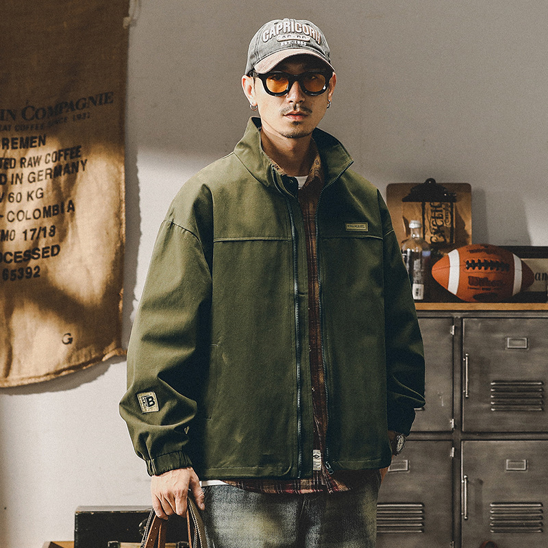 GrogeousBen  Men's American style military green casual jacket for men, loose and simple ins splicing outerwear for autumn and winter.