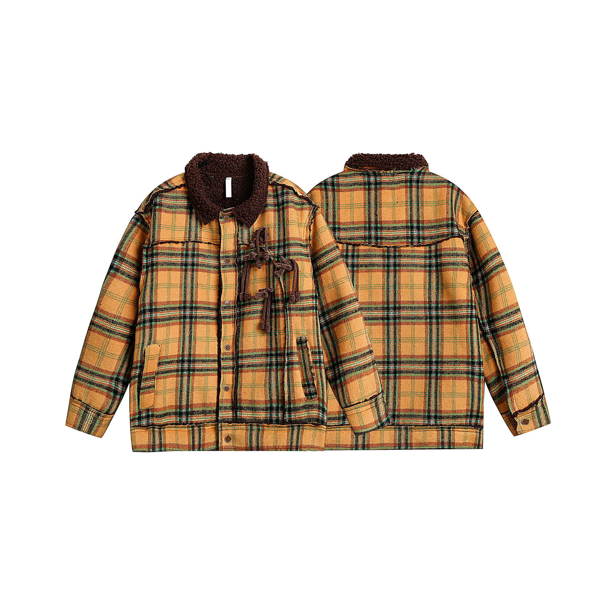 GorgeousBen  Unisex  American style plaid lamb wool coat for men and women, with a winter design, loose fit, and added warmth and thickness.