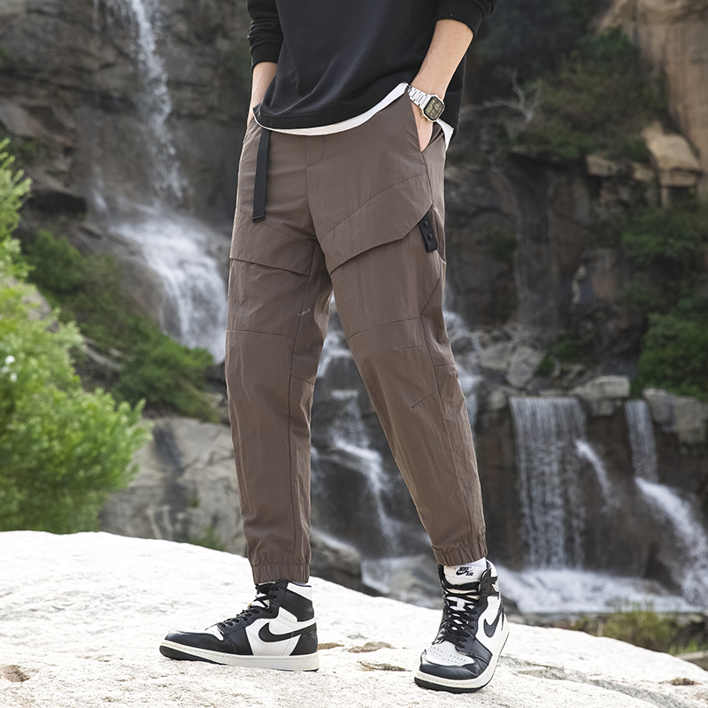 GorgeousBen Men Multi-bag Vertical Multifunctional Straight Canister Foot Pant Draw Rope Army Green Casual Trouser