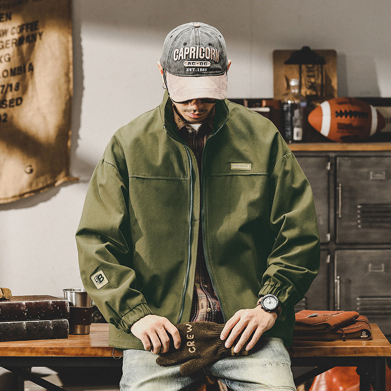 GrogeousBen  Men's American style military green casual jacket for men, loose and simple ins splicing outerwear for autumn and winter.